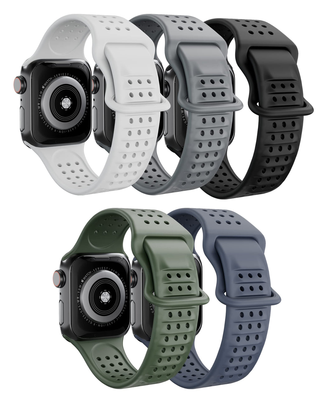  [AUSTRALIA] - Ocean Loop Breathable Band Compatible With Apple Watch Series Ultra SE 8 7 6 5 4 3 2 1,WaterProof Silicone Sport Replacement for iWatch Band Black/Deep Grey/White/Blue Grey/Olive Green 42mm/44mm/45mm/49mm