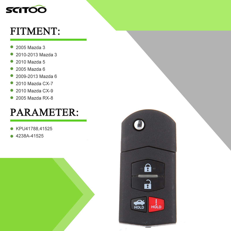  [AUSTRALIA] - SCITOO 1 PC Key Fob Keyless Remote Head Key Transmitter Uncut Flip 4 Buttons Replacement BGBX1T478SKE125-01 * 1 pc