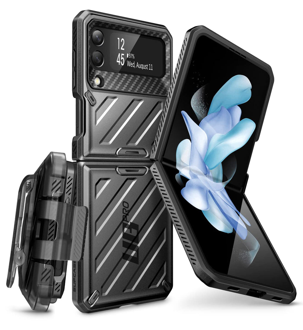  [AUSTRALIA] - SUPCASE Unicorn Beetle Pro Series Case for Samsung Galaxy Z Flip 4 5G (2022), Full-Body Dual Layer Rugged Protective Case with Holster (Black) Black