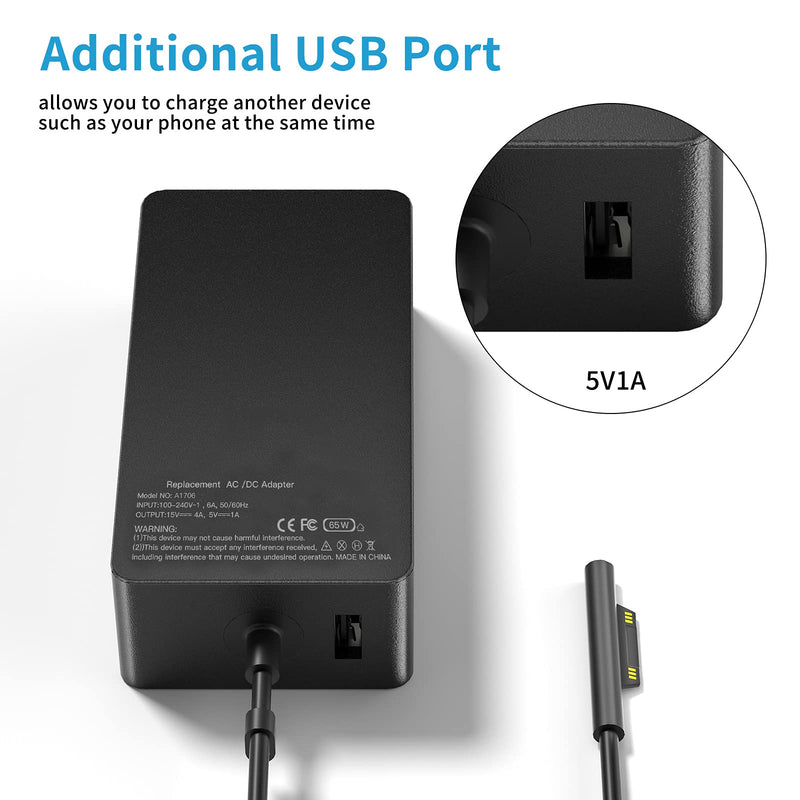  [AUSTRALIA] - Surface Pro Charger Surface Laptop Charger 65W,for Surface Pro 3 Pro 4 Pro 5 Pro 6 Pro 7 Pro X Surface Go 1 2 Surface Laptop 1 2 3 Surface Book with Wall Plug and Power Cord