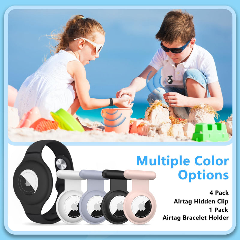  [AUSTRALIA] - 5 Pack Airtag Holder for Kids Hidden with Airtag Bracelet Holder for Apple Air Tags GPS Tracker,Waterproof Silicone Airtags Holder Hidden Pin Clip & Air Tag Wristband for Luggage,Shoes,Elderly,Clothes Black AirTag Bracelet