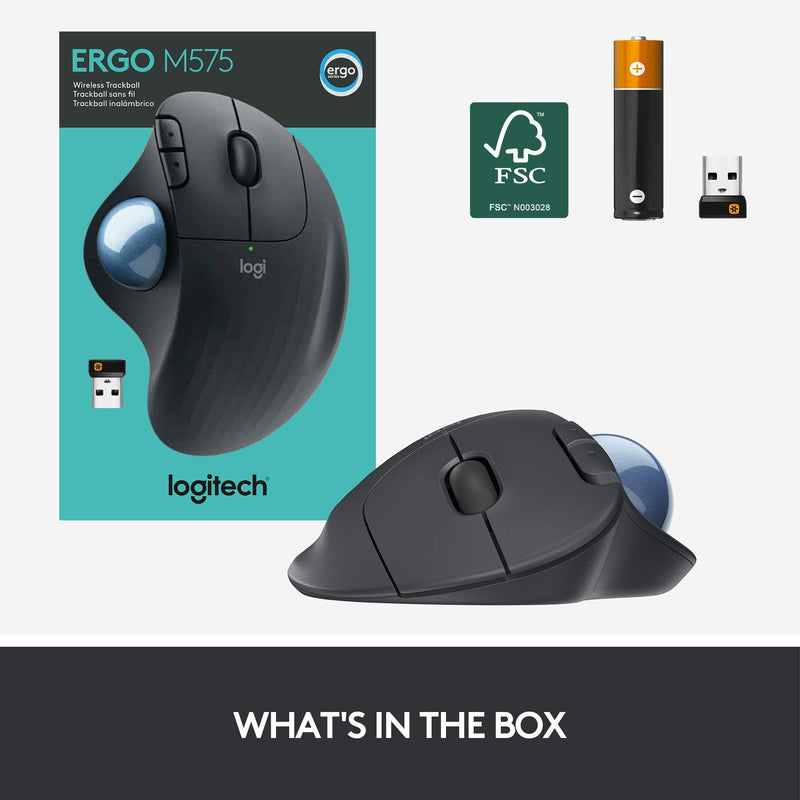  [AUSTRALIA] - Logitech ERGO M575 Wireless Trackball Mouse - Easy thumb control, precision and smooth tracking, ergonomic comfort design, for Windows, PC and Mac with Bluetooth and USB capabilities - Graphite