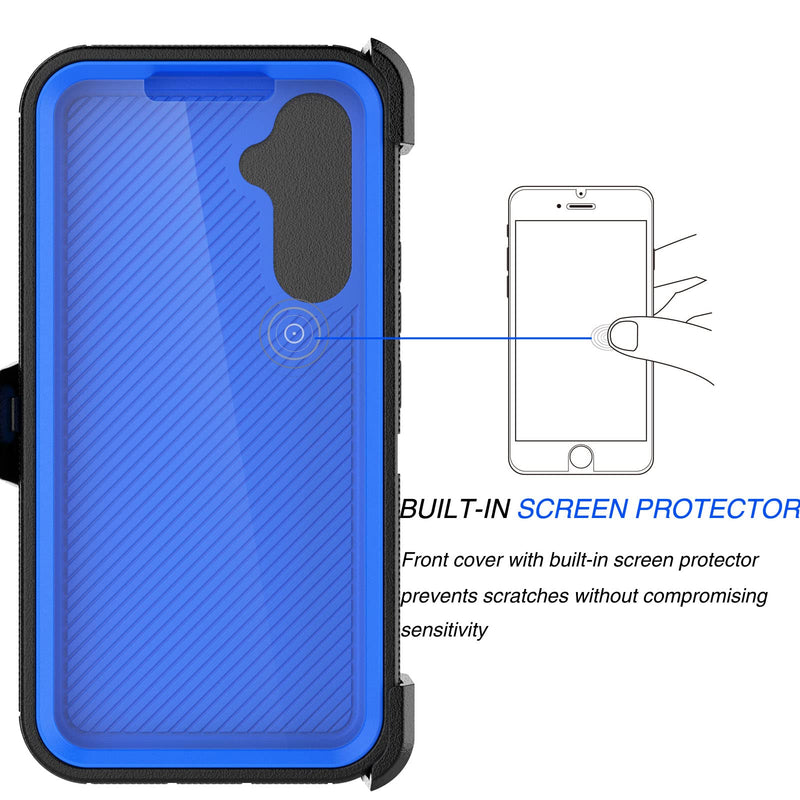  [AUSTRALIA] - Tekcoo Case for Galaxy A54 5G with [Built-in Screen Protector] Holster Locking Belt Clip [Military Grade 12FT Drop Tested] Full Body Carrying Kickstand Cover for Samsung Galaxy A54 5G - Black/Blue M-Black/Blue