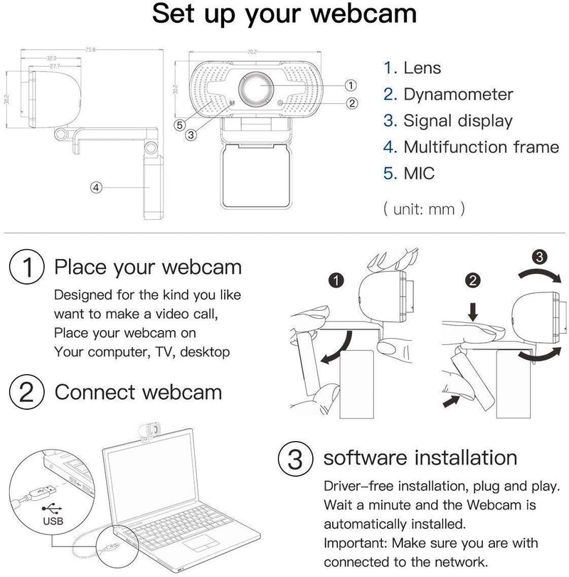  [AUSTRALIA] - 1080P HD Webcam with Microphone, Anivia Web Camera with Privacy Cover and Tripod Stand, USB Camera for Computer Plug and Play, 30FPS, for Meetings Video Calls Compatible with Desktop Laptop