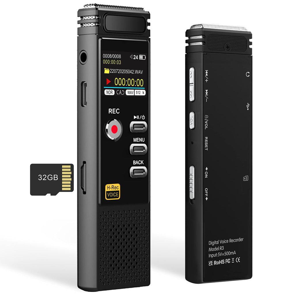  [AUSTRALIA] - 48GB Digital Voice Recorder:Voice Activated Recorder with Playback,1536KBPS Digital Audio Recorder with Build-in Microphones,Noise Reduction and 32GB TF Card for Lectures Meetings,Interviews Black