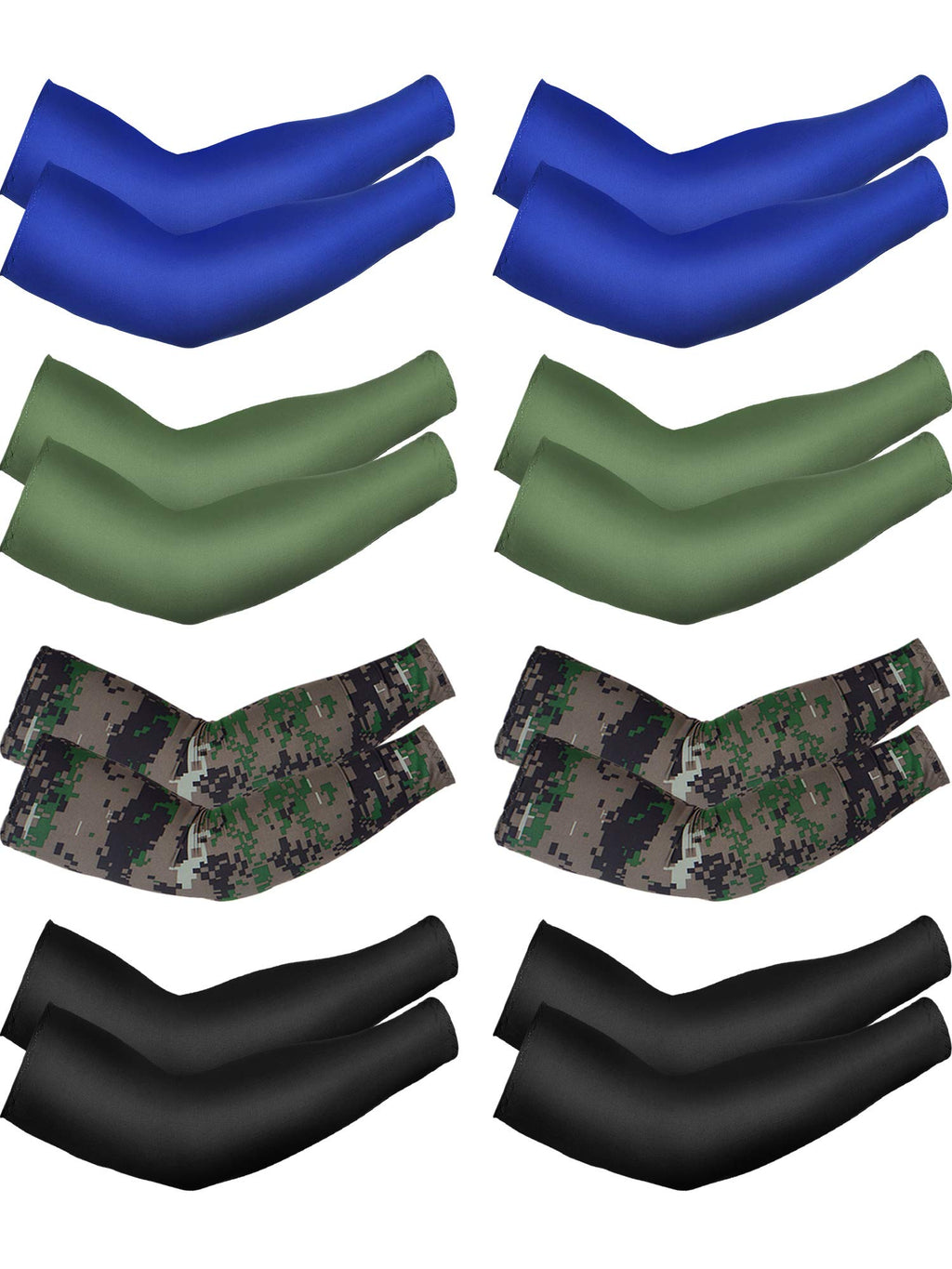  [AUSTRALIA] - 8 Pairs Unisex UV Protection Arm Cooling Sleeves Ice Silk Arm Cover (Black Blue Camouflage Dark-green, Ice Silk)