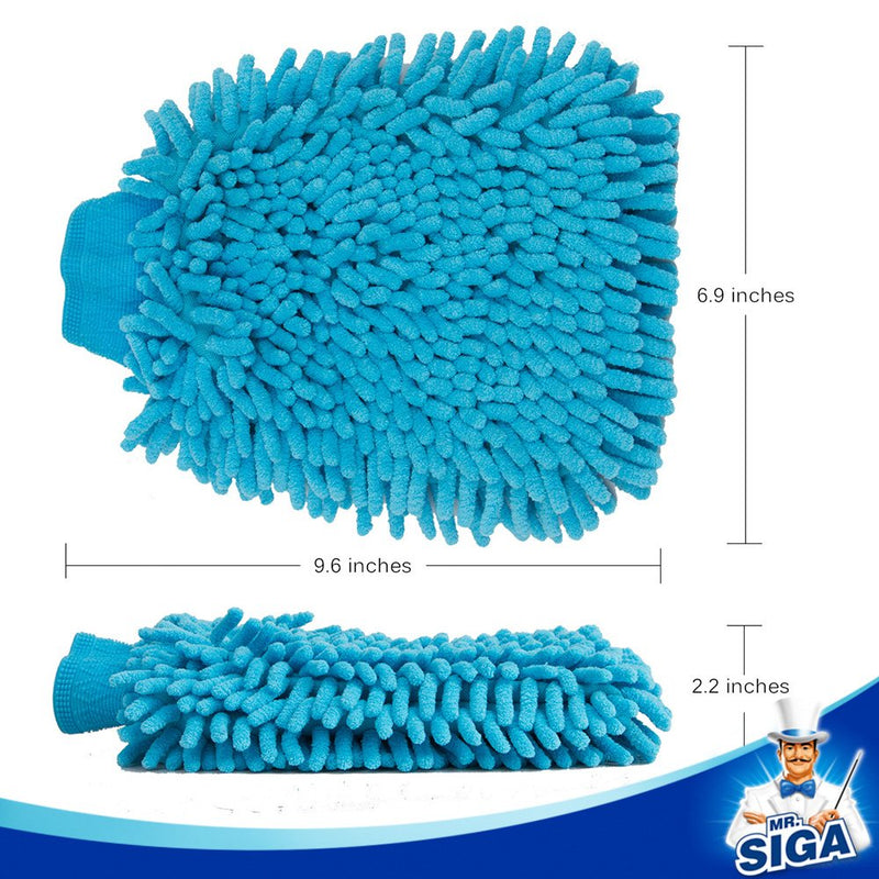  [AUSTRALIA] - MR.SIGA Premium Microfiber Soft Chenille Car Wash Mitt, Pack of 2, Blue & Yellow