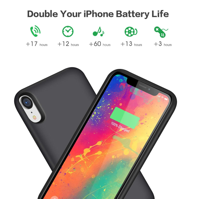  [AUSTRALIA] - Battery Case for iPhone XR Upgraded【6800mAh】 Portable Rechargeable Charger Case for iPhone XR Extended Battery Pack for iPhone XR Protective Charging Case Backup Cover(6.1 inch) - Black