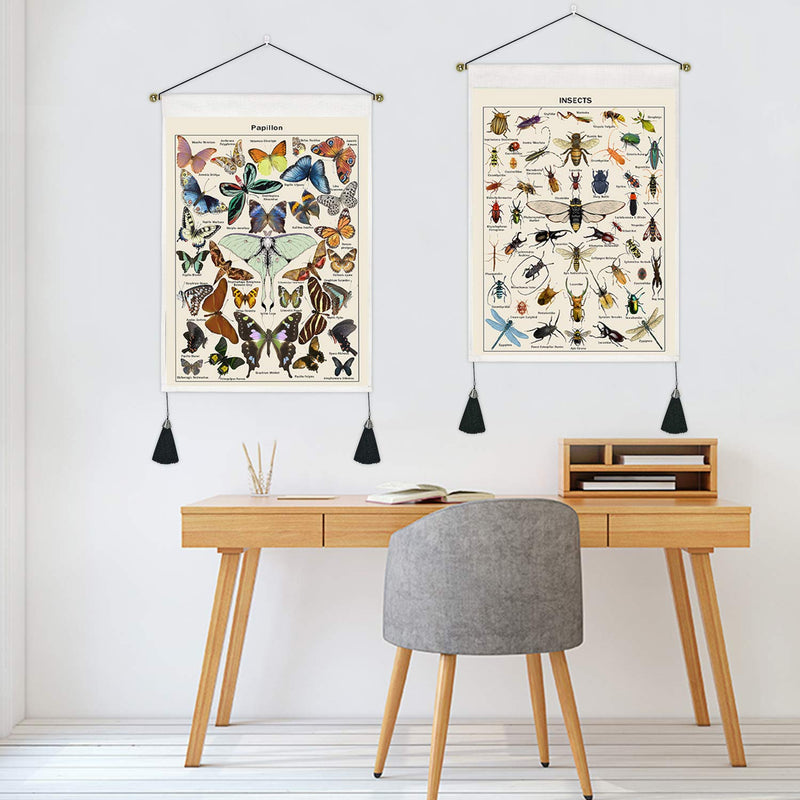  [AUSTRALIA] - Uspring 2 Pack Tapestry Insects Tapestry Vintage Butterflies Tapestry Wall Hanging Illustrative Reference Chart Tapestry Wall Hanging for Room (13.8X 19.7 inches) Multicolor 13.8" x 19.7"