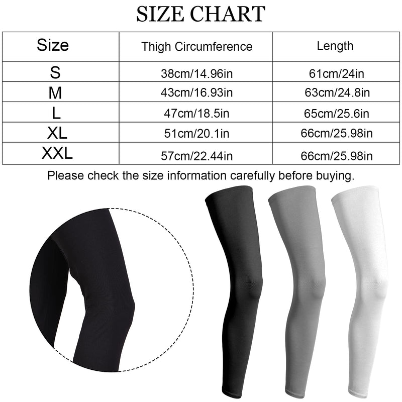  [AUSTRALIA] - 3 Pairs Full Compression Leg Sleeves UV Protection Outdoor Sports Cycling Black, White, Grey Large