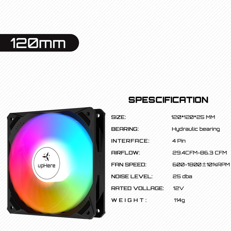  [AUSTRALIA] - upHere 120mm Case Fan PWM 4-Pin High Airflow Rainbow LED for Computer Cases Cooling,3-Pack,NK12CF4-3 NK12 BLACK SERIES NK12CF4 Black FramePWM Dynamic Rainbow LED