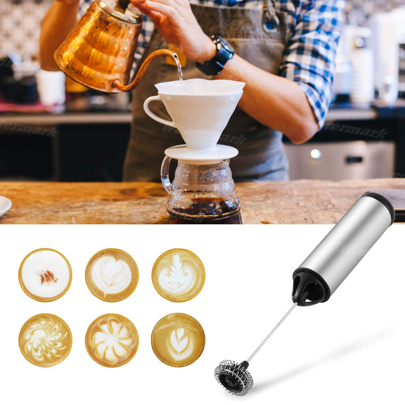  [AUSTRALIA] - GREATONE Electric Milk Frothers Handheld Foam Beater Milk Frother Battery Operated Mini Smoothie Blender For whipping cappuccino latte milk matcha hot chocolate Silver/Black