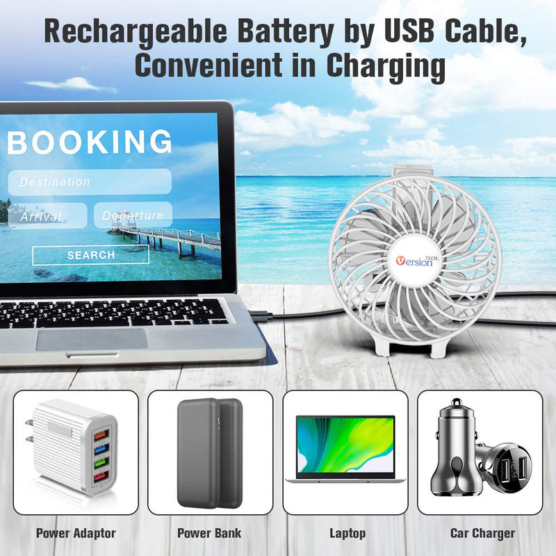  [AUSTRALIA] - VersionTECH. Mini Portable Fan, USB Battery Operated Desk Fan, Small Personal Handheld Table Fan with USB Rechargeable Cooling Folding Electric Fan for Travel Office Room Household White