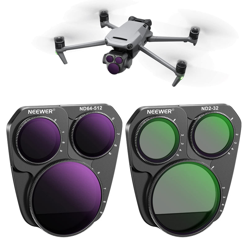  [AUSTRALIA] - NEEWER Variable ND Filter Set Compatible with DJI Mavic 3 Pro/Pro Cine, 2 Pack ND2-32(1-5 Stops) & ND32-512(5-9 Stops) Adjustable Neutral Density Filters, Multi Coated HD Optical Glass/Aluminum Frame