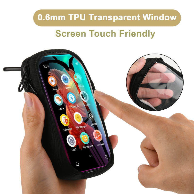  [AUSTRALIA] - TXEsign MP3 & MP4 Player Carry Case Bag with Clear Window Travel Carrying Case for 4" Touch Screen MP3 MP4 Music Player Case Storage Bag with Inner Pocket for Earphones, USB Cable, Memory Card (Black) Black