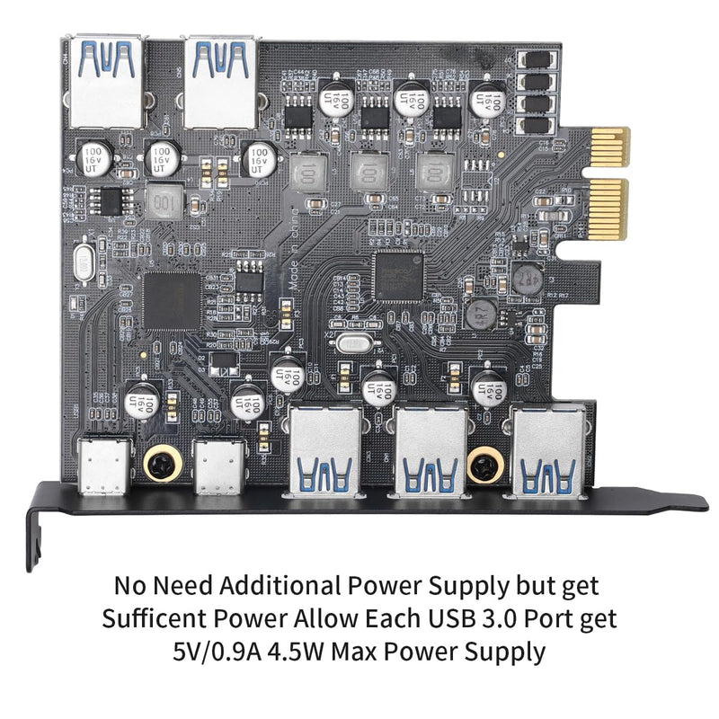 [AUSTRALIA] - XRIKUI PCIe to USB 3.0 5X USB-A and 2X USB-C Ports Expansion Card,PCI Express Internal USB 3 Hub Converter for Desktop PCS Riser Card