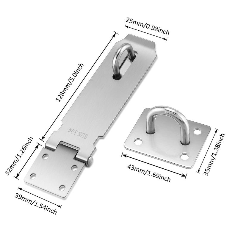  [AUSTRALIA] - Lpraer 2 Pack Door Hasp Latch Lock 5 Inch Stainless Steel Safety Packlock Clasp Thick Door Gate Lock Hasp with Screws Brushed Finish for Furniture Silver