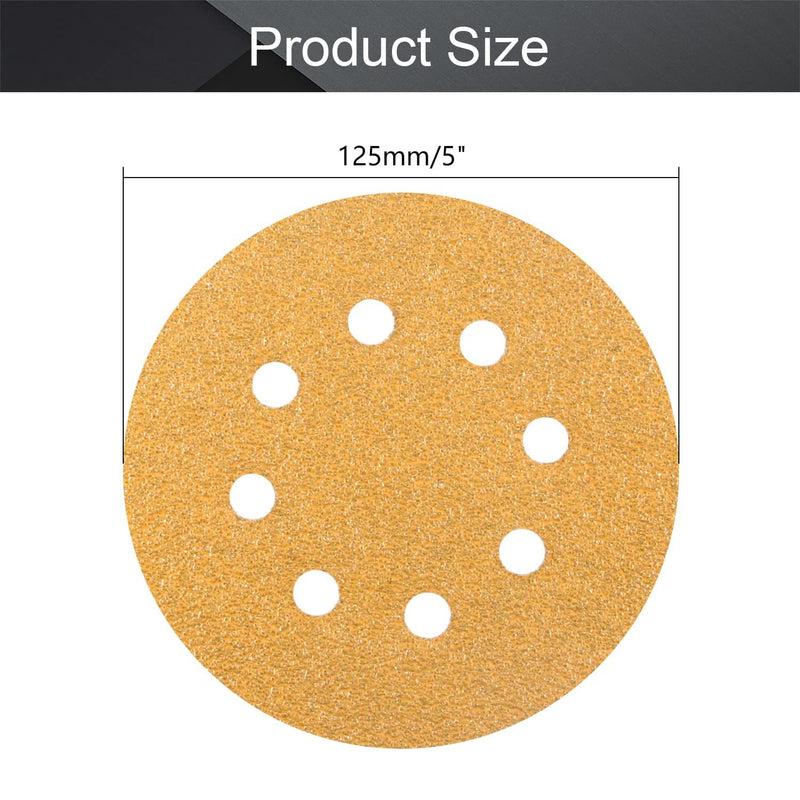  [AUSTRALIA] - Utoolmart 5" 8 Hole Hook and Loop Sanding Discs 40 Grit Aluminum Oxide Sandpaper for Random Orbit Sander Wood Metal Auto Wet and Dry Polishing Gold 5pcs 40#