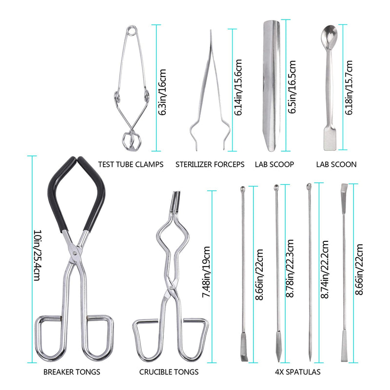  [AUSTRALIA] - AuInn Scientific Labwares Lab Tools Starter Kit, Includes Crucible Beaker Tongs Lab Spatula Scoop Spoon Test Tube Clamps Sterilizer Forceps Tweezers