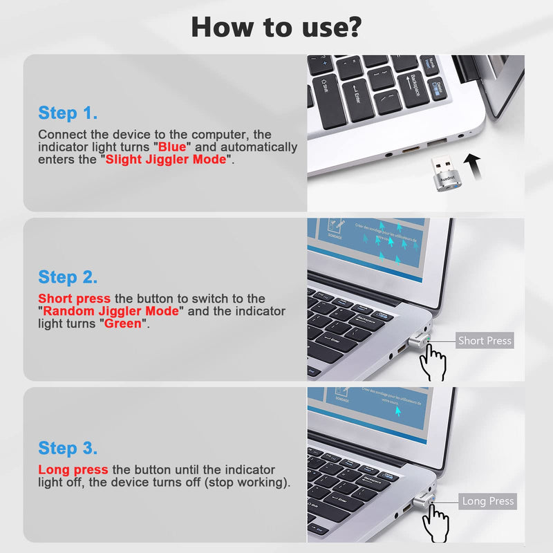  [AUSTRALIA] - Mouse Jiggler Undetectable Metal USB Mouse Mover with Switch Button, Automatic Mini Mouse Shaker with 2 Jiggle Modes, Mouse Simulator, Driver-Free Plug & Play Keep Computer/Laptop Awake, Silver, 2 PCS