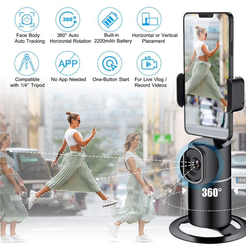  [AUSTRALIA] - Auto Face Tracking Phone Holder Tripod, No App Required, 360° Rotation Smart Face Body Tracking Tripod Selfie Phone Camera Mount Cell Phone Stand for TIK Tok, Vlog, Live Streaming, YouTube Video Black