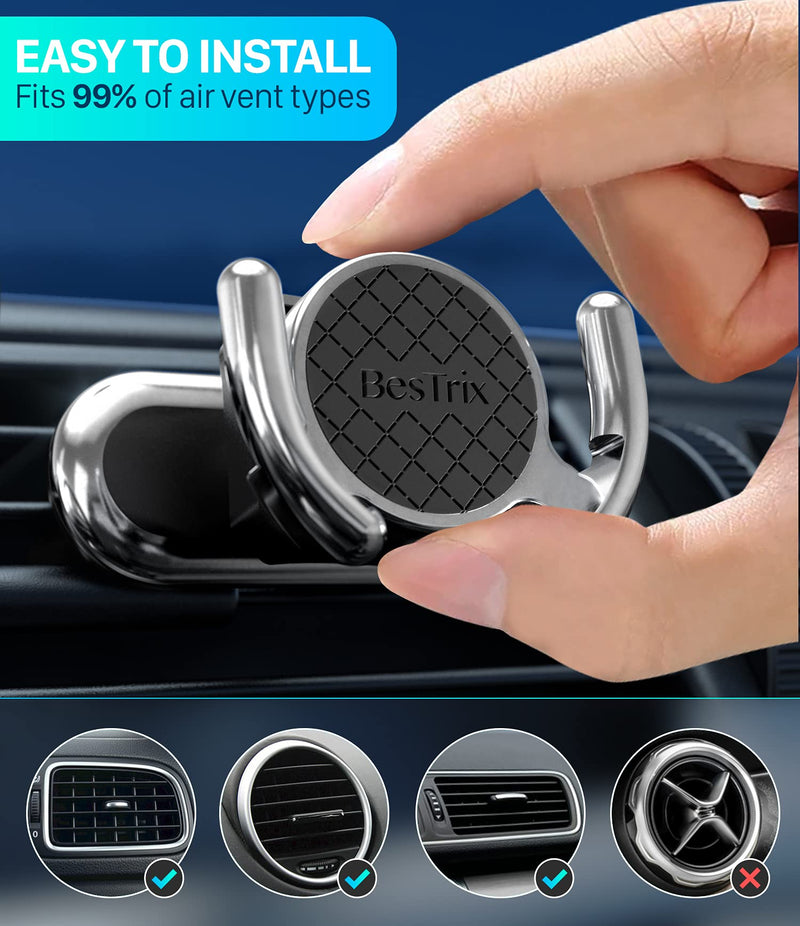  [AUSTRALIA] - Bestrix Socket Grip Car Phone Holder, Air Vent Socket Mount Stand-Double Silicone Vent Clip|Secure Grip for GPS Navigation-360 Rotating Head, Silicone Padding, Modern Design-Fits All Smartphone