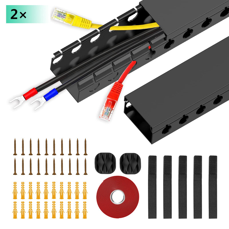  [AUSTRALIA] - Updated Cable Raceway Kit - 31 (2X15.4) Inch Open Slot Wire Covers for Cords, Under Desk Cable Management System to Hide Under Desk/Tv/Computer/Net/Power Cords, (Pack 2) 2 Pack Black