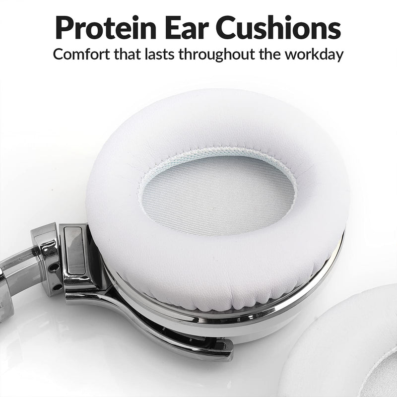  [AUSTRALIA] - Silensys E7 Active Noise Cancelling Headphones Bluetooth Headphones with Microphone Deep Bass Wireless Headphones Over Ear, Comfortable Protein Earpads, 30 Hours Playtime for Travel/Work, White