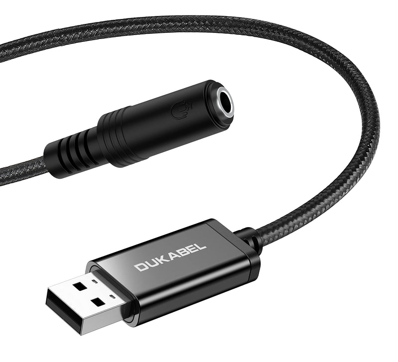 [AUSTRALIA] - DUKABEL USB to 3.5mm Jack Audio Adapter, USB to Aux Cable with TRRS 4-Pole Mic-Supported USB to Headphone AUX Adapter Built-in Chip External Sound Card for PC PS4 PS5 and More [9.8 inch] 9.8 inch / 25 cm