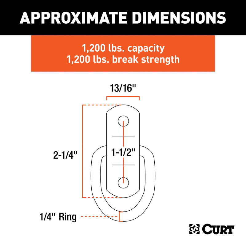  [AUSTRALIA] - CURT 83730 1-Inch x 1-1/4-Inch Surface-Mounted D-Ring Tie Down Anchor, 1,200 lbs. Break Strength