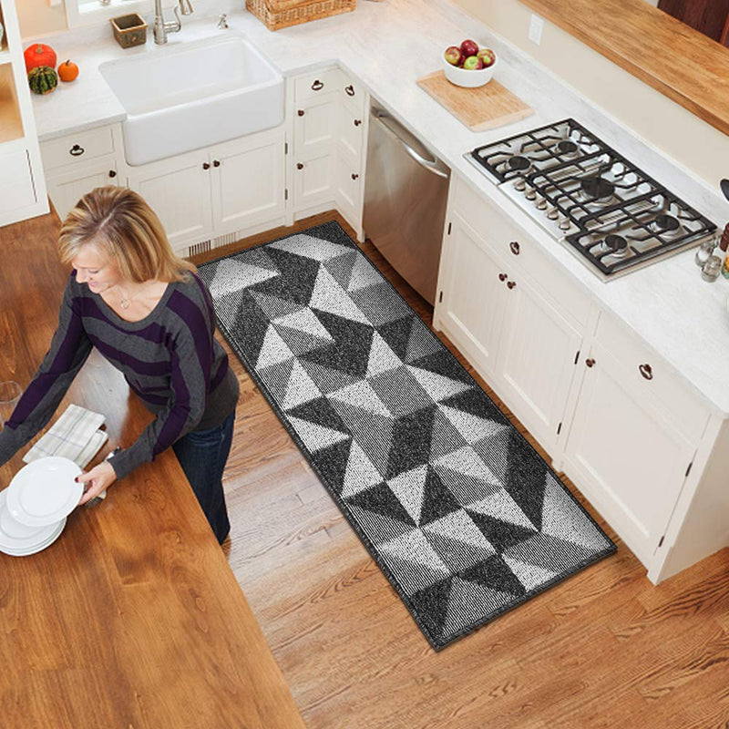  [AUSTRALIA] - DEXI Kitchen Rug Non-Slip Absorbent Mat for Kitchen Floor, Entryway, Hallway and Dining Room, Machine Washable Carpet 20"x47", Black 20"x47"