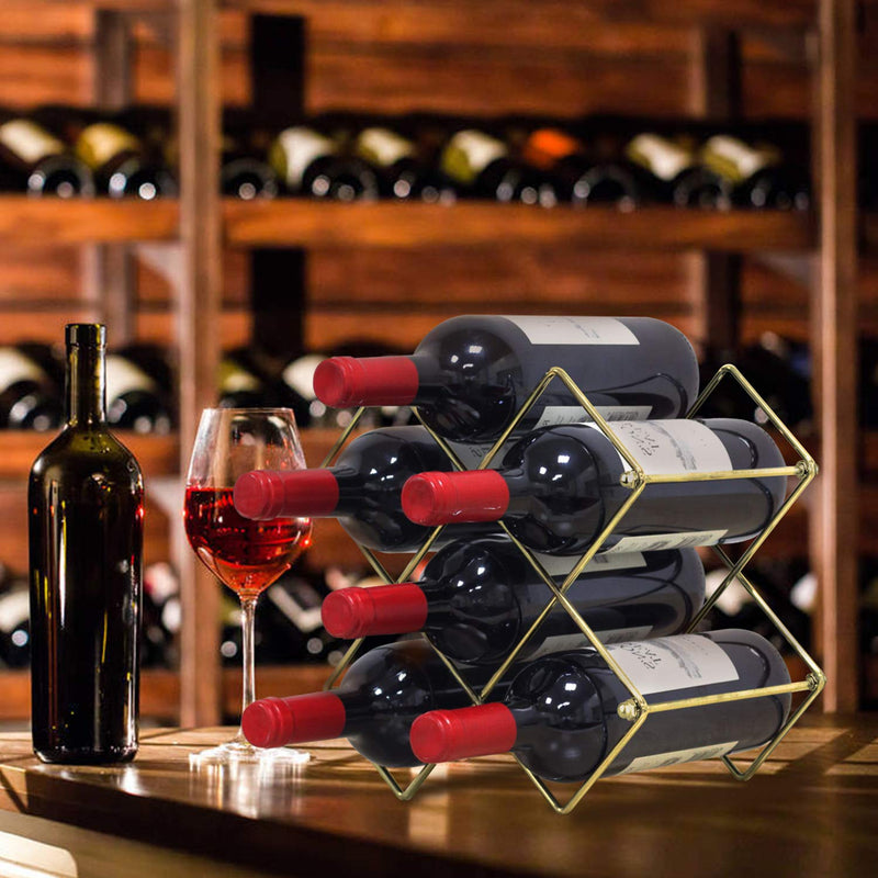  [AUSTRALIA] - Yimerlen Tabletop Wine Rack, Geometric Countertop Wine Holder, Metal, Capacity - 6 Bottle (Gold) Gold six bottle capacity