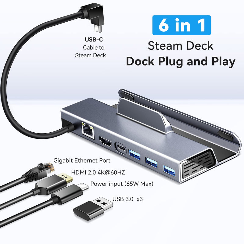  [AUSTRALIA] - Upgraded 4K 60Hz 1000Mbps LAN Docking Station for Steam Deck,Gigabit Ethernet,iVoler Aluminum Steam Deck Dock Stand with HDMI2.0 4K@60Hz, 3 USB3.0, Fast Charging Dock for Valve Stream Deck,Space Gray