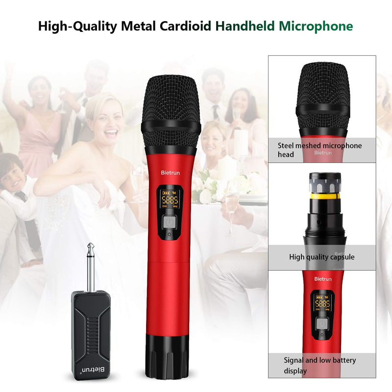  [AUSTRALIA] - Wireless Microphone, Uhf Metal Dynamic Handheld Karaoke Mic, Rechargeable Receiver (Work 6hs),160ft Range, for Karaoke, Singing, Stage, Wedding, Speech, Karaoke Machine, Speaker, Amplifier, Mixer red