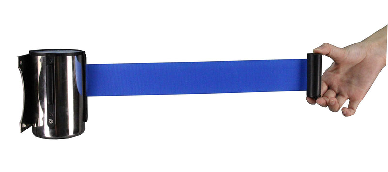  [AUSTRALIA] - FixtureDisplays® Stanchion Queue Barrier Post Wall Mount Retractable Ribbon 17' Belt Blue 12004-8-BLUE