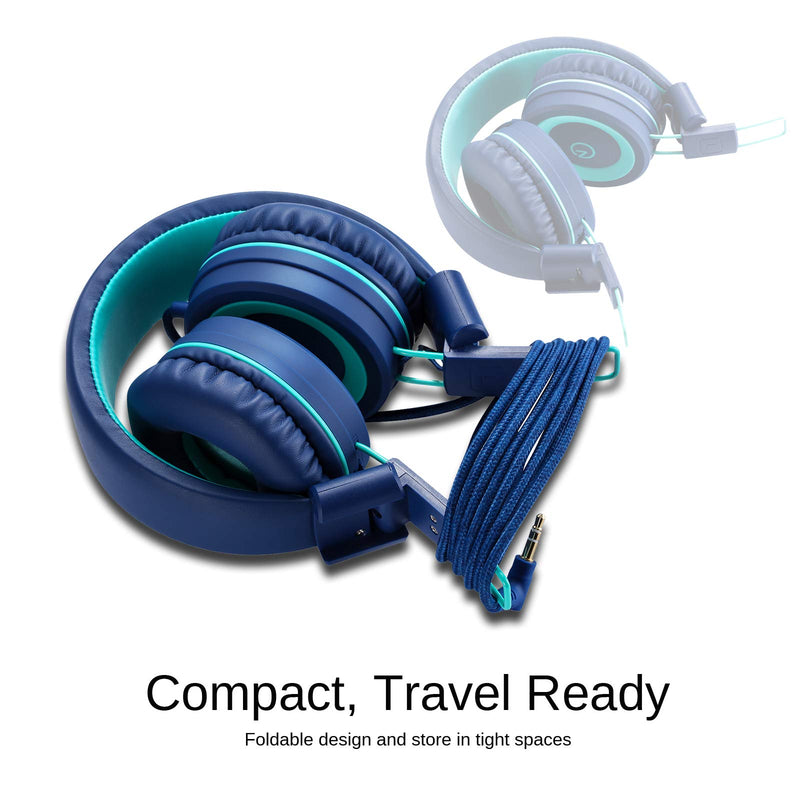  [AUSTRALIA] - Kids Headphones - noot products K11 Foldable Stereo Tangle-Free 3.5mm Jack Wired Cord On-Ear Headset for Children/Teens/Boys/Girls/Smartphones/School/Kindle/Airplane Travel/Plane/Tablet (Navy/Teal) Navy/Teal