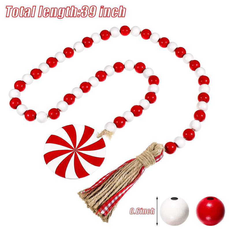  [AUSTRALIA] - Christmas Wooden Bead Wreath with Tassels, Decorated with Candy Pendant, Wood Bead Garland Wreath for Christmas Decorations, Farmhouse Wall Hanging Ornaments