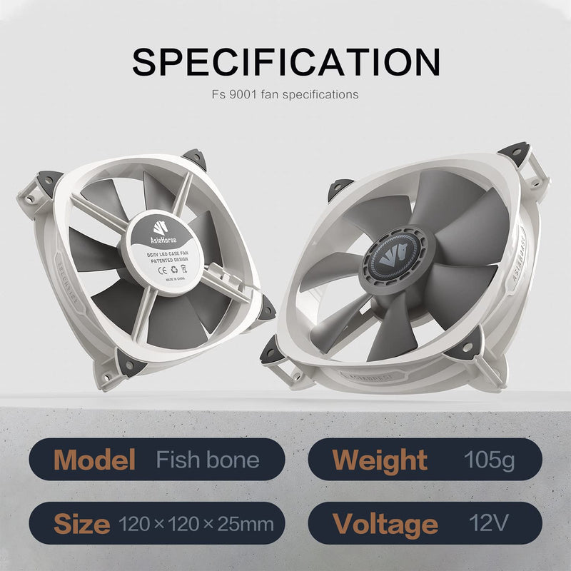  [AUSTRALIA] - Asiahorse Fish-Bone Pwm Case Fans with A 1-to-4 Port Exquisite Splitter,120mm Quiet Computer Cooling PC Fans (3pack Grey) PWM-Grey