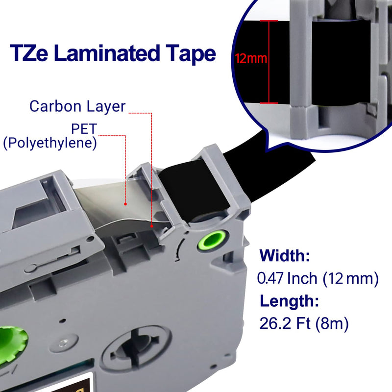  [AUSTRALIA] - 3-Pack 12mm TZ Tape Gold on Black Compatible Brother P Touch Label Tape TZe-334 TZ Tape 12mm 0.47" Laminated Black, Work with Brother P Touch Labelers PT-D210 PT-H110 PT-D600 PT-D400 PT-1180