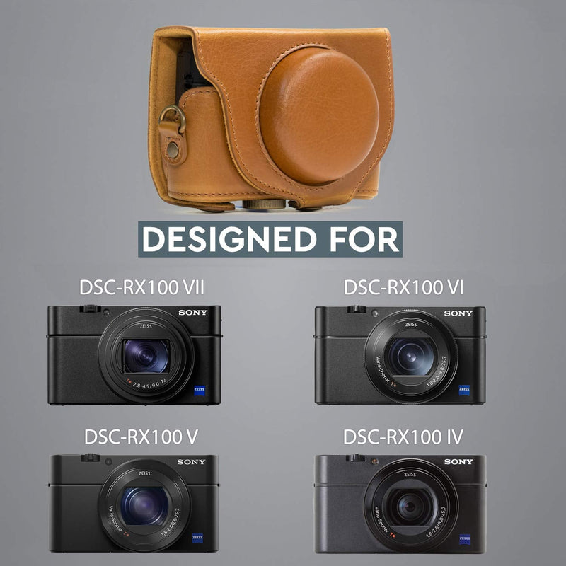  [AUSTRALIA] - MegaGear Ever Ready Leather Camera Case Compatible with Sony Cyber-Shot DSC-RX100 VI, DSC-RX100 V, DSC-RX100 IV, DSC-RX100 III Light Brown