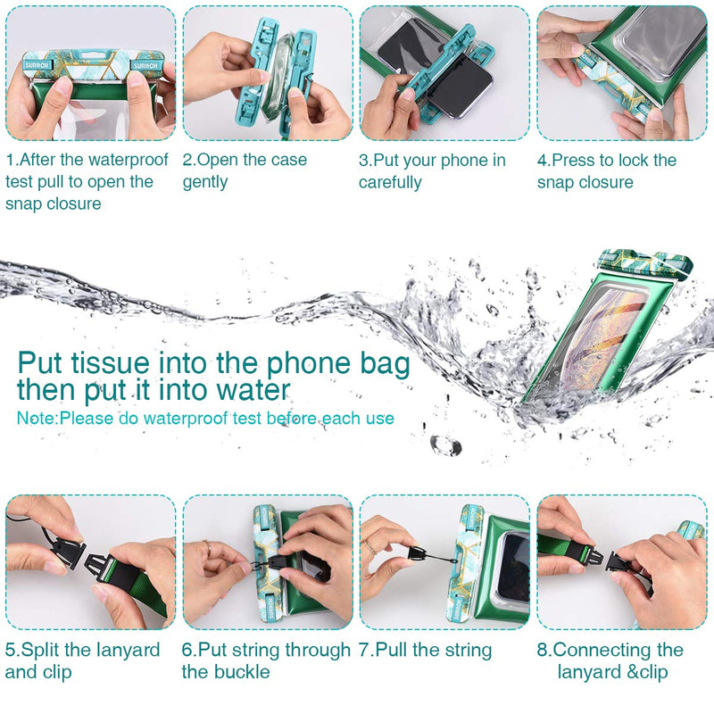  [AUSTRALIA] - SURITCH New Universal Waterproof Phone Case,Waterproof Phone Bag Floating Phone Pouch for iPhone 12 11 Pro Max Mini XR X Xs Max Se 2020 Galaxy Note 20 S20 Ultra S10 S9 Plus Up to 6.9 inch-Green Marble Green Marble