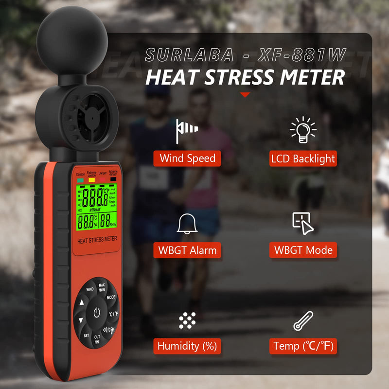  [AUSTRALIA] - Digital Anemometer Heat Stress Meter, Handheld Anemometer with Heat Stress Index Measurement Wind Speed, WBGT Temperature & Humidity, Wind Gauge Heat Stress Monitor for Outdoor