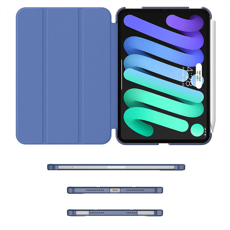  [AUSTRALIA] - Soke New iPad Mini 6 Case 2021 - [Slim Trifold Stand + 2nd Gen Apple Pencil Charging + Smart Auto Wake/Sleep], Premium Protective Hard PC Back Cover for iPad Mini 6th Generation 8.3 inch(Navy) Navy