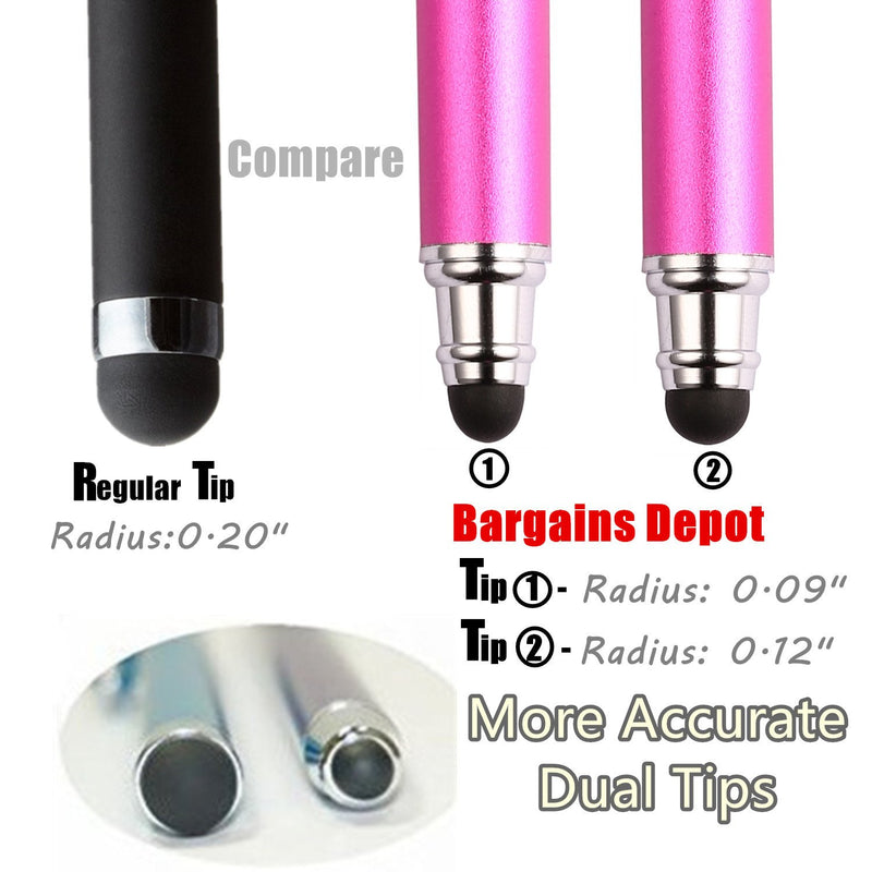 Bargains Depot (2 Pcs) [New Upgraded][0.18-inch Small Tip Series] 2-in-1 Stylus/Styli 5.5-inch L with 10 Replacement Rubber Tips -Purple/Pink Purple - LeoForward Australia