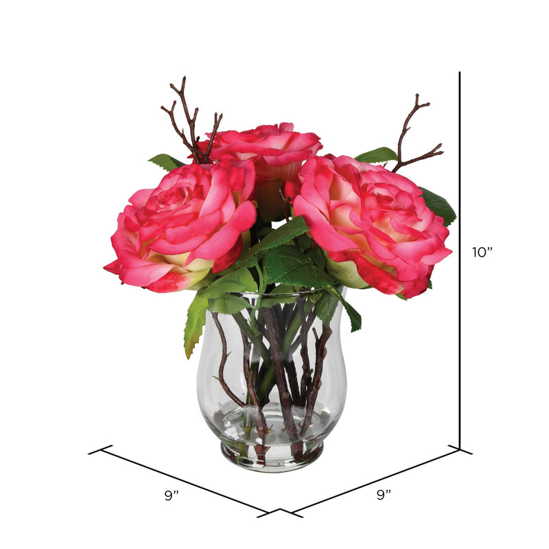  [AUSTRALIA] - Vickerman Rose in Glass Vase Artificial-Flowers, 10", Pink 10"