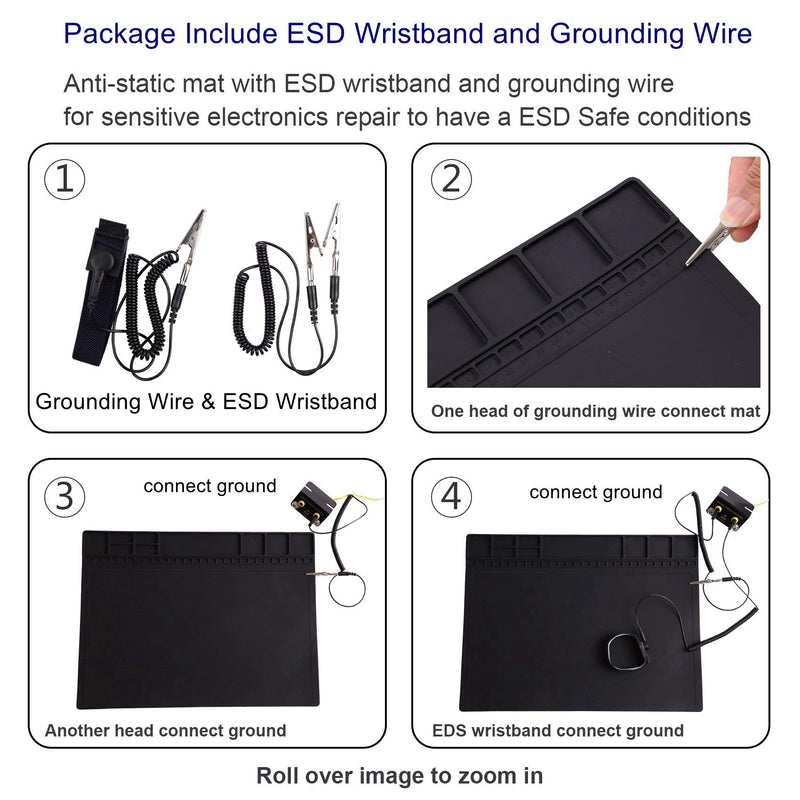 Anti Static Mat, HPFIX ESD Mat Heat Resistant with Grounding Wire and ESD Wristband, Silicone Repair Mat for Computer, PC Building, Eelectronics - LeoForward Australia