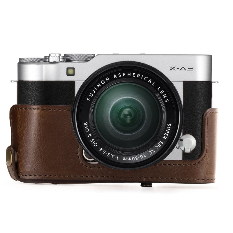  [AUSTRALIA] - MegaGear Ever Ready Leather Camera Case and Strap Compatible with Fujifilm X-A5, X-A3, X-A2, X-A1, X-M1 Dark Brown