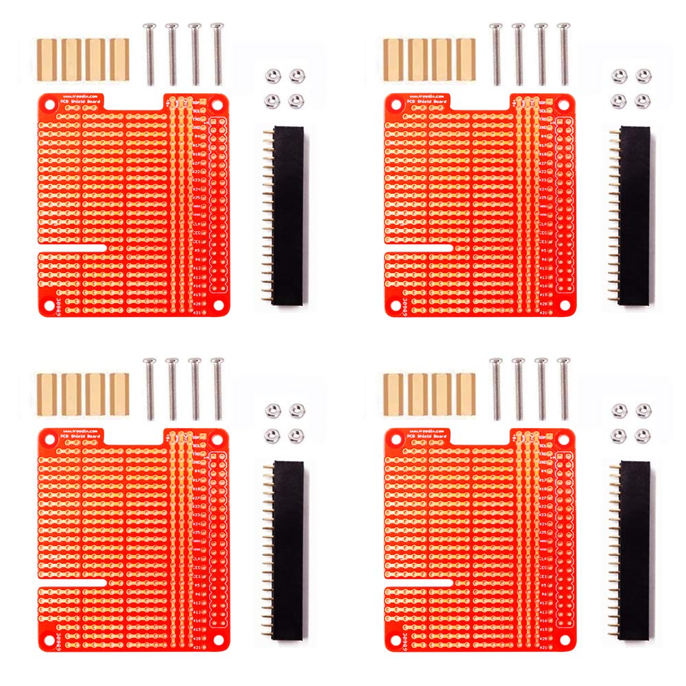  [AUSTRALIA] - Treedix 4 Sets GPIO Breakout DIY Breadboard PCB Shield Red Expansion Board Kit Compatible with Raspberry Pi 4 3 2 B+ A+