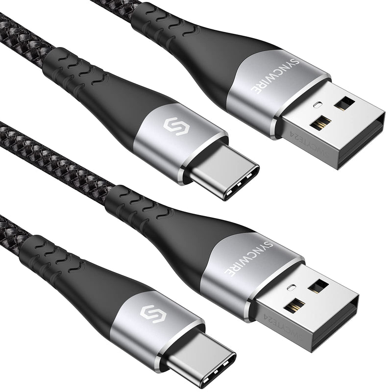  [AUSTRALIA] - Syncwire USB Type C Cable 3A Fast Charging [2-Pack, 6.6ft] USB-A to USB-C Charging Cord Nylon USB C Charger Cable Compatible with Samsung Galaxy S10+ S9 S8 Note 10 9 8, A51 A11,PS5 Controller (Black) Black