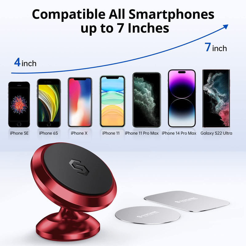  [AUSTRALIA] - Magnetic Phone Car Mount, Syncwire Car Phone Holder for Dashboard, Cell Phone Car Kits, 360° Adjustable Magnet Cell Phone Mount Compatible with iPhone, Samsung, LG, GPS, Mini Tablet - Red